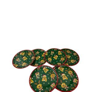 Cynthia‎ Rowley Melamine Dog Christmas plates x6 set